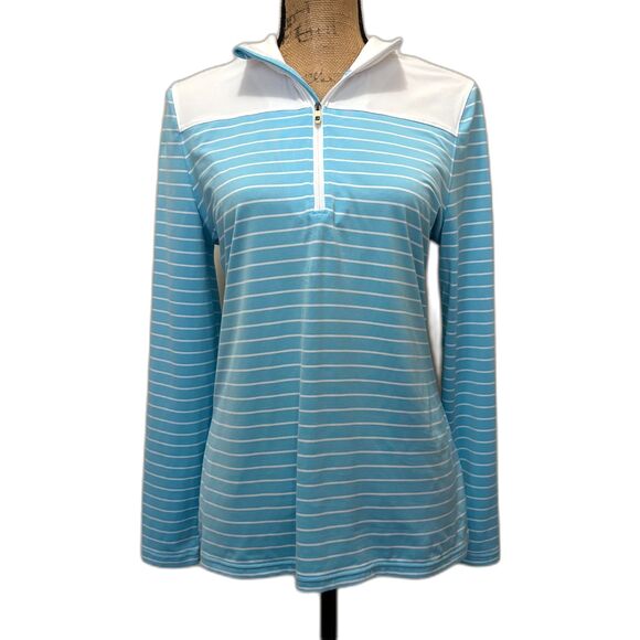 Foot Joy Women's Striped Half Zip Top Solid Yoke Golf Sporty Blue Size Medium - Picture 1 of 4